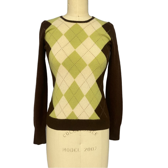 J. Crew Argyle Crew Neck Sweater in Green and Brown - Picture 1 of 9